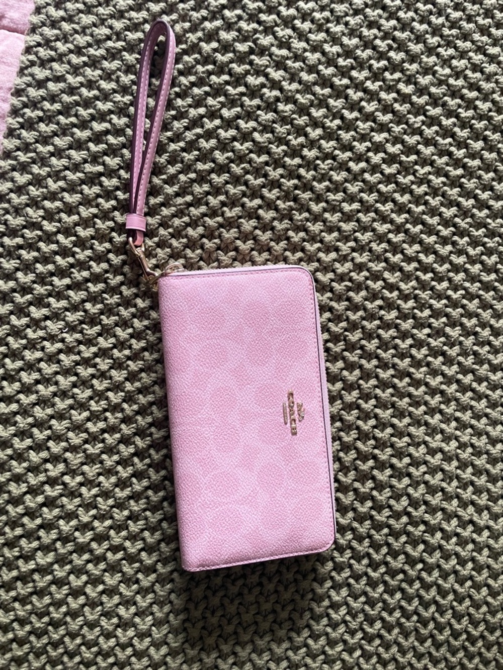 Coach Pink Zip-Around Wristlet Wallet with Gold Logo